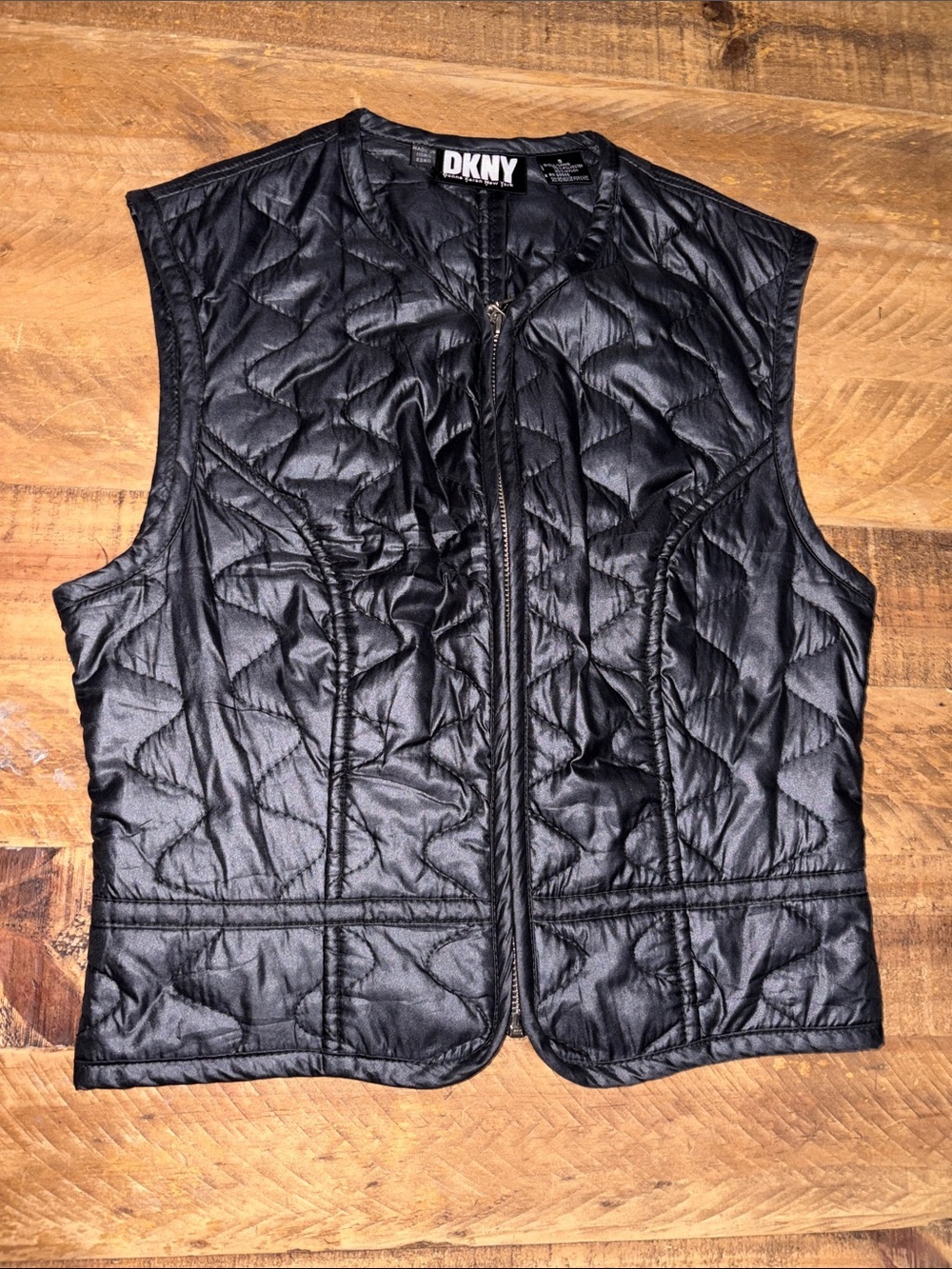 DKNY Vintage Y2K Black Quilted Zip-Front Vest